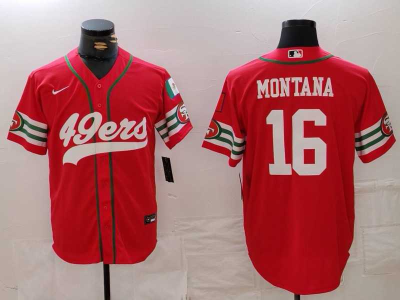 Men%27s San Francisco 49ers #16 Joe Montana Red Mexico Cool Base Stitched Baseball Jersey